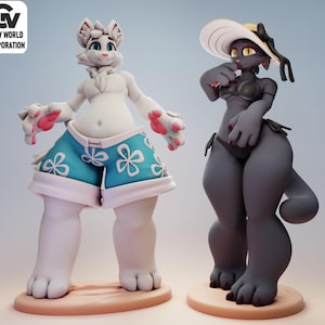 Furry Cat 3 3D Painted Figures, Action Figurines, Handmade Miniature Scupulture, Gift Figurine