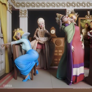Lovely Queens Dollhouse , 3D Painted Figure, Action Figurines, Handmade Miniature Scupulture, Gift Figurine