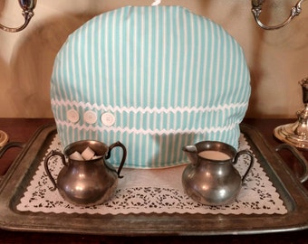 Tea Cozy, Traditional English Style, With White RickRack and Button Trim