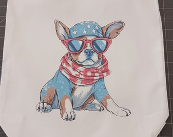 Patriotic Dog Cotton Tote Bag