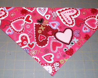 Valentine Dog Bandana Pink, Red, and White Hearts