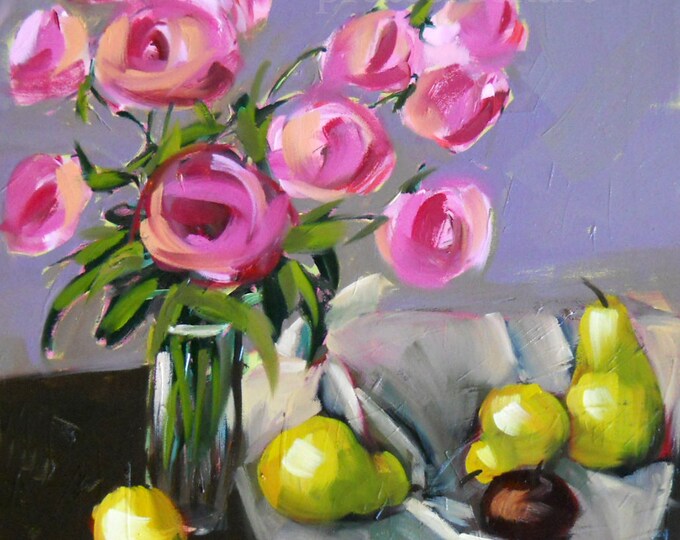 Pink Roses and Fruit Original Still Life Floral Oil Painting - Etsy