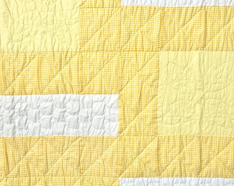 1960s Sunshine Quilt | Yellow & White Gingham | Hand-Stitched Lightweight Twin