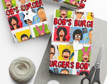 Smaller Bob's Burgers Wrapping Paper Sheet | Bob Linda Gene Louise Tina Belcher Gift Wrap Papers Birthday Celebration Gift For Her For Him