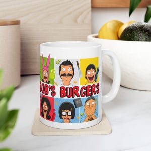 Taza de Bob&#39;s Burgers / Taza de cerámica de Bob&#39;s Burgers Tina Louise Linda Bob Gene Belcher Regalo de osito de peluche Para ella Para él Día de San Valentín Cumpleaños