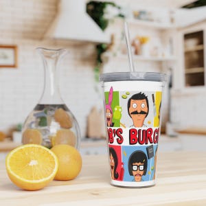 Vaso Bob&#39;s Burgers / Vaso de plástico Bob&#39;s Burgers con pajita Tina Louise Bob Gene Linda Belcher Taza de osito de peluche Regalo para ella Para él