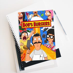 Cuaderno de notas Bob&#39;s Burgers / Tina Louise Linda Gene Bob Teddy Diario de tapa dura Mate Regalo para ella Para él Dibujos animados Familia Papelería