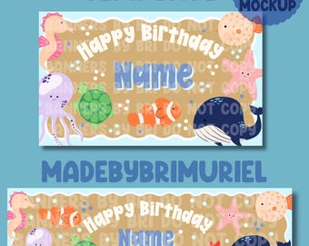 Ocean Animals Under the Sea Birthday Banner Ocean Birthday | Canva Template (Digital Download (36x60in) (24x72in)