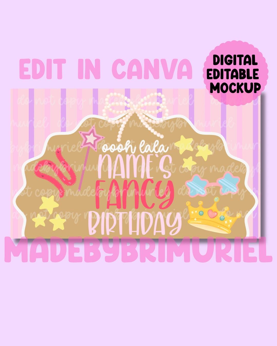 Fancy Birthday Banner Template | Editable Canva Sign (36x60in Digital ...