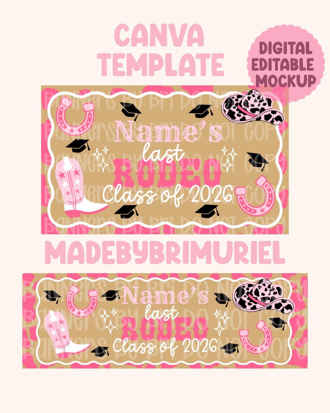 Last Rodeo Graduation Banner | Pink Western Rodeo Grad Canva Template ...
