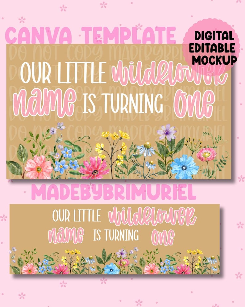 Wildflower 1st Birthday Banner | Editable Canva Template (36x60in ...