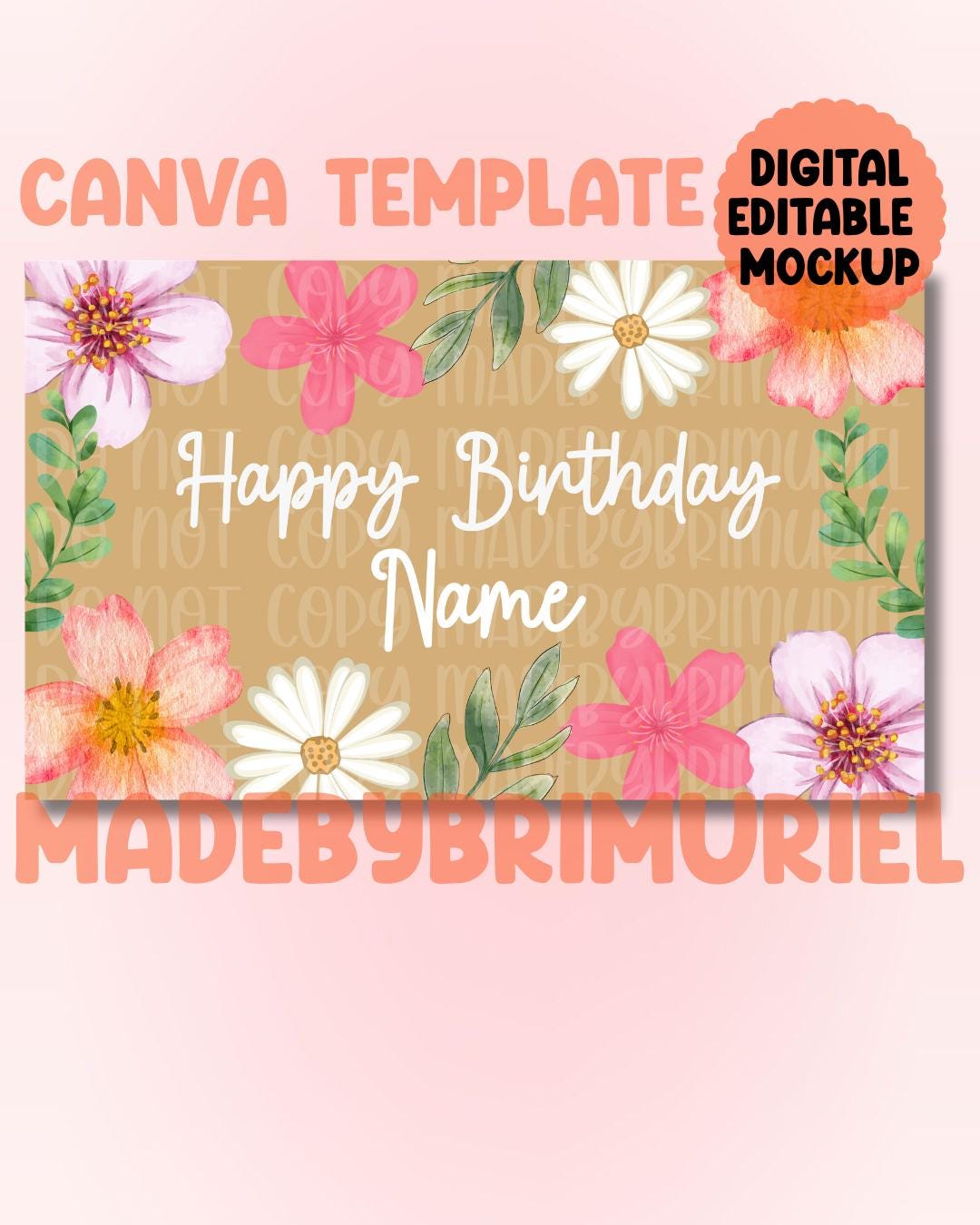 Floral Birthday Banner | Editable Canva Template, Girl Birthday Party ...