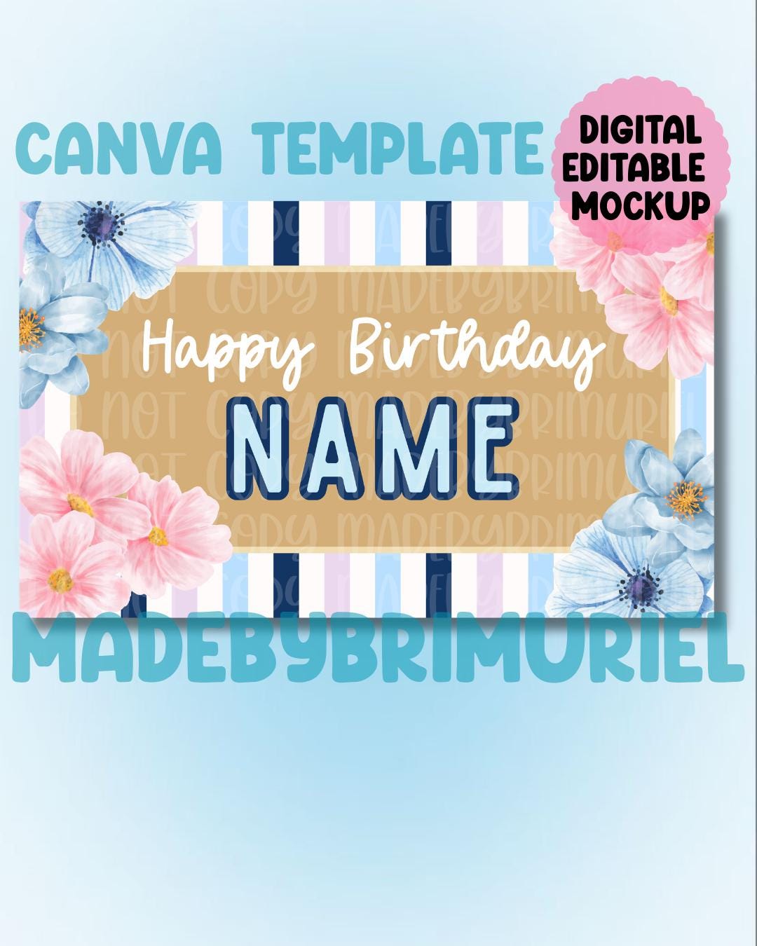 Floral Birthday Banner Template | Editable Canva Design (36x60in ...