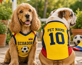 Personalized Ecuador Pet Soccer Jersey, Custom Dog Jersey With Name Number, Soccer Outfit for Dogs Cats, Game Day Pet Shirt