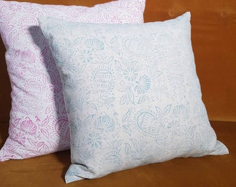 Hand made printed cushion cover,  antique French linen