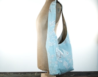 Reversible bag in vintage textiles. Market shopper, tote, work, holiday, bottle bag, knitting bag