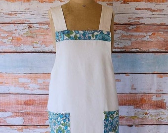 Pinafore apron made with gorgeous vintage linen - comfortable wear all day life apron, baking, garden, house coat, gift