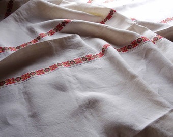 Charming hand made French linen tablecloth.  Centre cloth, garden, summer, tea time, supper, dinner