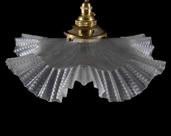 Original vintage French fluted frosted glass ceiling light shade.  Supplied with new bulb holder and wiring