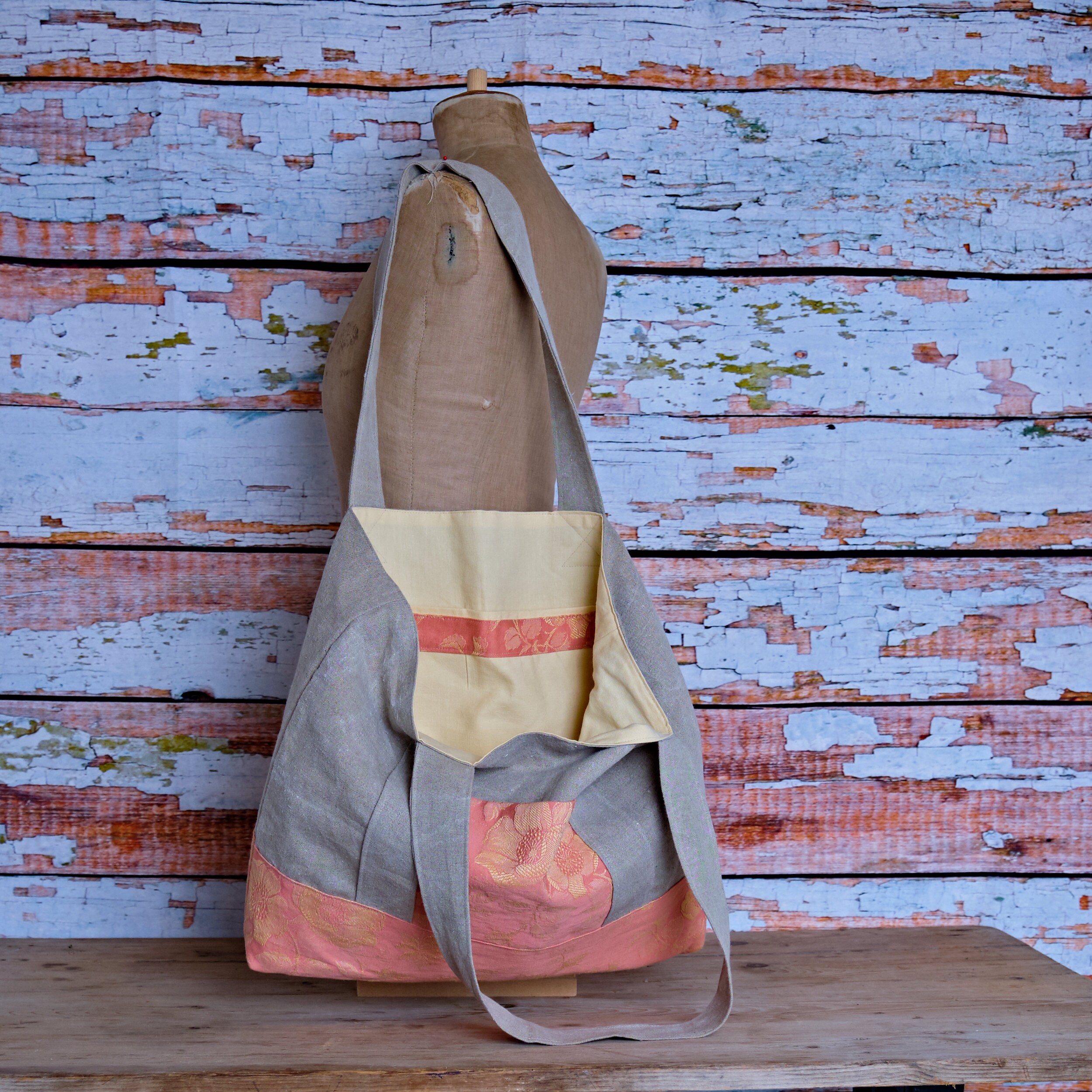 Extra large sturdy tote bag made with antique French fabrics Etsy