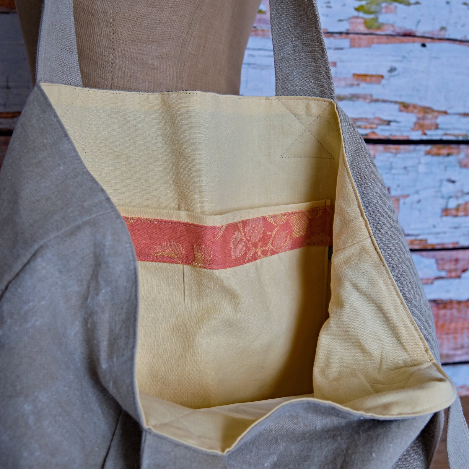 Extra large sturdy tote bag made with antique French fabrics Etsy
