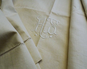Beautiful unused French linen sheet, hand stitched.  Sumptuous bedding fabric or a gorgeous curtain