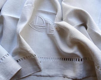Monogrammed Antique French Linen Sheet with DL Monogram