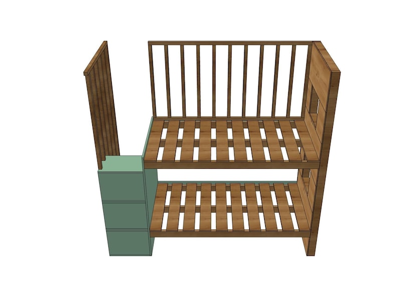 Step-by-step DIY plan for a minimalist built-in bunk bed for twin-size mattresses (38"x75" & 90x200 cm). Includes printable PDF woodworking instructions, cut list, and tools needed. Beginner-friendly digital file for modern furniture building