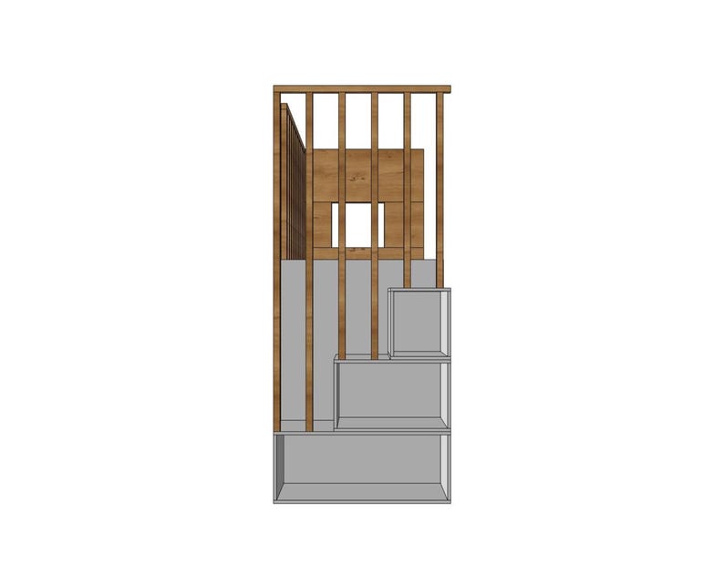 Step-by-step DIY plan for a minimalist built-in bunk bed for twin-size mattresses (38"x75" & 90x200 cm). Includes printable PDF woodworking instructions, cut list, and tools needed. Beginner-friendly digital file for modern furniture building.