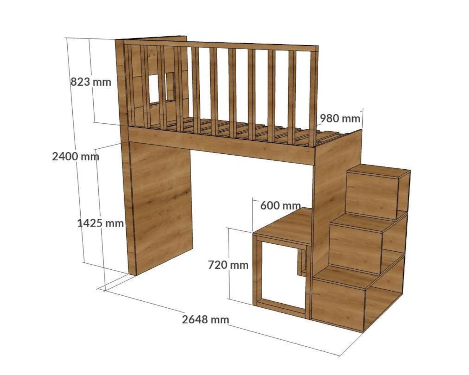 Loft Bed With Desk Plan – Twin Loft Bed Building Plans (instant ...