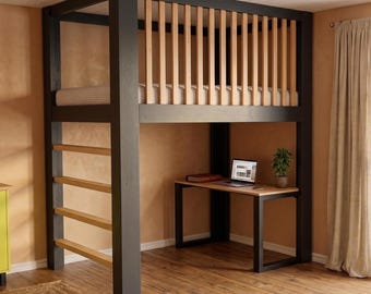 DIY Hochbett mit Schreibtisch – Bauplan für ein FULL-Size Bettgestell | Holzbauplan, Digitaler Download | Imperial & Metrisch |
