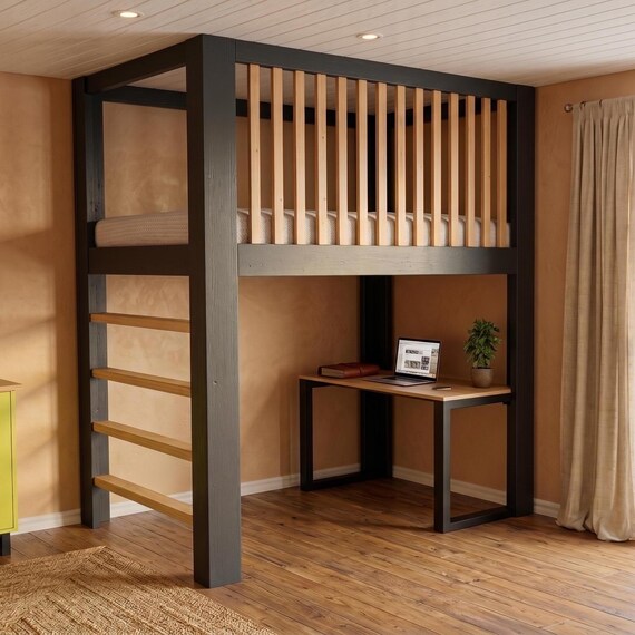 Full Loft Bed with Desk DIY Plan – Space-Saving Woodworking PDF, Imperial & Metric