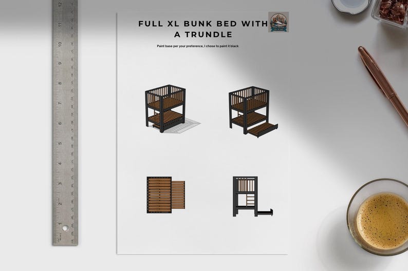 Full XL Bunk Bed With Twin Trundle DIY Plan – Woodworking PDF - Etsy