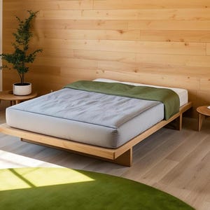 Planos de cama Queen Size DIY: Estructura de cama de madera moderna, diseño minimalista, fácil de construir, descarga digital en PDF / Sistemas imperiales y métricos /