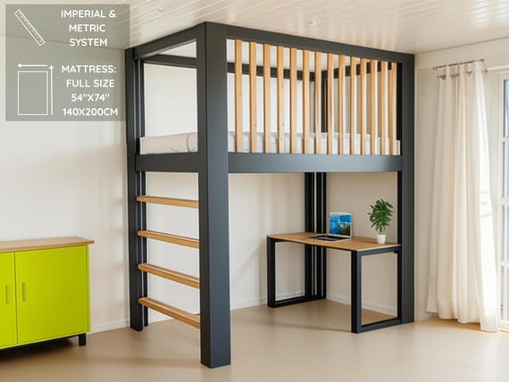 Full Loft Bed with Desk DIY Plan – Space-Saving Woodworking PDF, Imperial & Metric