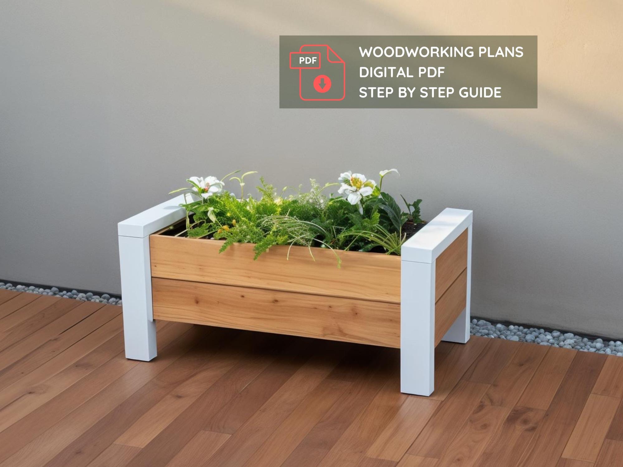 Raised Planter Box DIY Plan – Wooden Gardening Planters PDF 40x20x17.75"