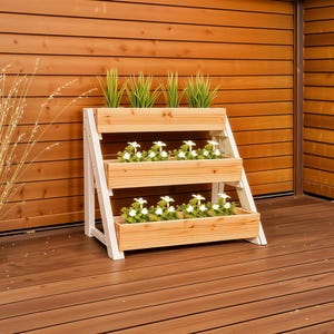 DIY houtbewerkingsplannen voor plantenbakken met 3 niveaus: verhoogd tuinbed voor kruiden, bloemen en groenten | Beginner houtbewerking | Pdf-download