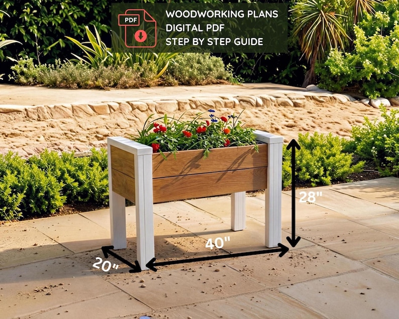 DIY Raised Garden Bed Plans 20x40x28 | Wooden Planter Box Plan ...