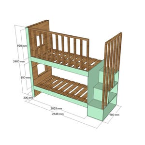 Step-by-step DIY plan for a minimalist built-in bunk bed for twin-size mattresses (38"x75" & 90x200 cm). Includes printable PDF woodworking instructions, cut list, and tools needed. Beginner-friendly digital file for modern furniture building.