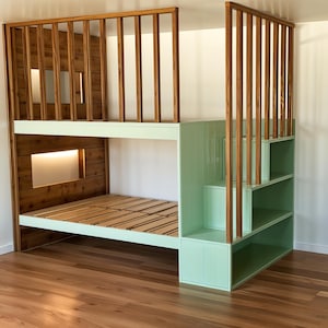 DIY Built-In Bunk Bed Plans: Full size Space-Saving do it yourself plan (54x80&quot;, 140x200cm) | Imperial and Metric build plans