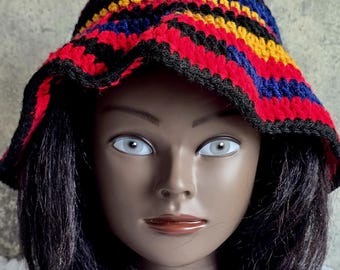 Multi Color Hand Crocheted Bucket Hat: Colorful OOAK Summer Hat (S/Med) Child/Teen