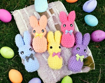 Crochet Easter Bunny Peeps, Peep Bunny, Handmade crocheted Easter bunnies, Easter bunny, Easter Plushies, Pastel Bunnies Plushies