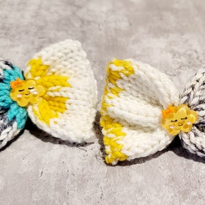 Hair Bow Sets, Colorful Knit Hair Ties, Bows, Hair Ties, Hair bows with Charms for Girls, Hair accessories, Handmade bow, Knit bow, Bow set Gray/White/Yellow