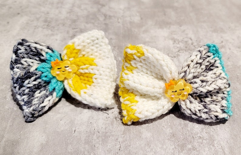 Hair Bow Sets, Colorful Knit Hair Ties, Bows, Hair Ties, Hair bows with Charms for Girls, Hair accessories, Handmade bow, Knit bow, Bow set Gray/White/Yellow