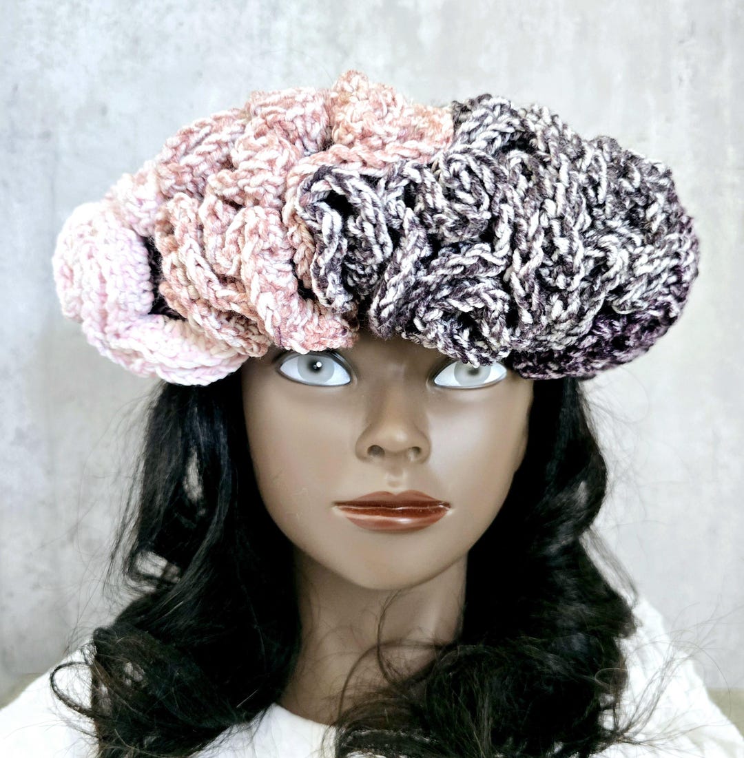 Pink Crochet Ruffles Hand Crochet Pink Ruffle Headband: Oversized Statement Piece - Etsy
