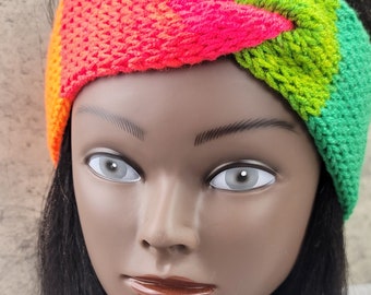Rainbow Knit Twist Headband: Double Layer Acrylic Ear Warmer