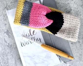 Teacher Pencil Twisted Knit Earwarmer Headband, Messy Bun Long Hair Headband, School Staff Gift, Educator Earwarmer, Gifts Under 20