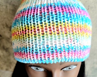 Girls Cat Ear Beanie, Blue Pink Yellow Handmade Kitten Ear Beanie, Kid Knit Winter Beanie, Halloween Cat Ear Beanie, Hat With Ears