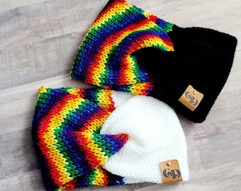 Rainbow Knit Twisted Ear Warmer: Messy Bun Headband