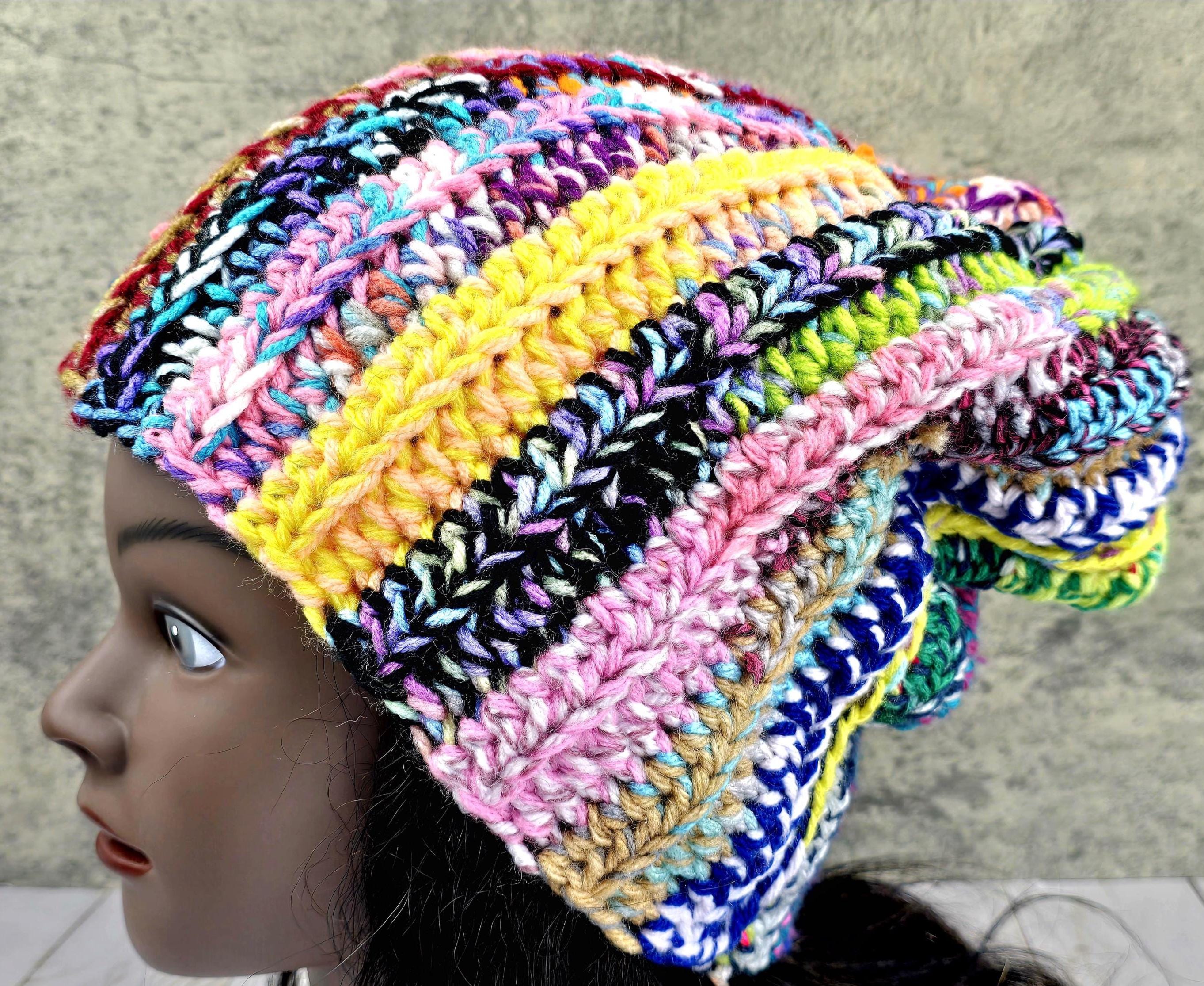 Rainbow Scrap Yarn Crochet Beanie: Colorful OOAK Distressed Hat - Etsy